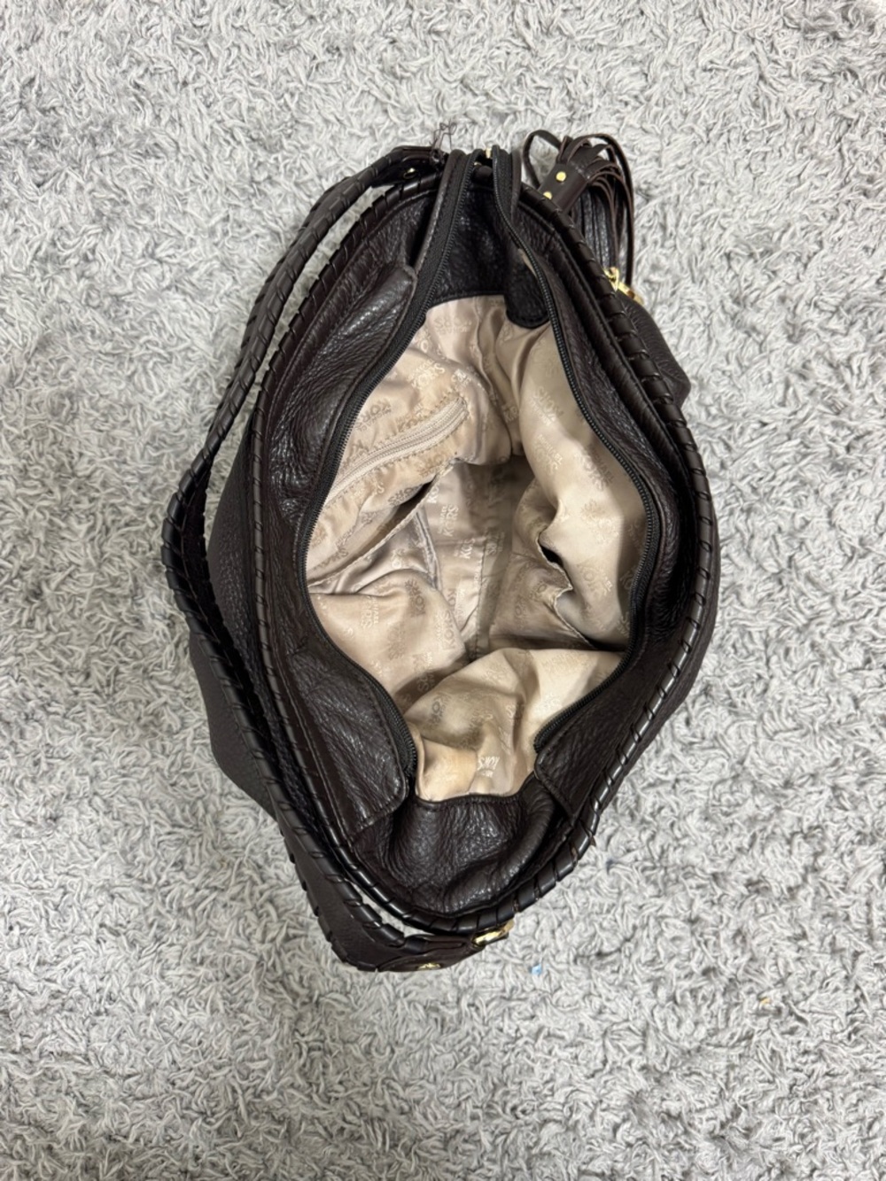 Michael Kors Black Pebbled Leather Hobo with Gold MK Charm - Picture 7 of 8
